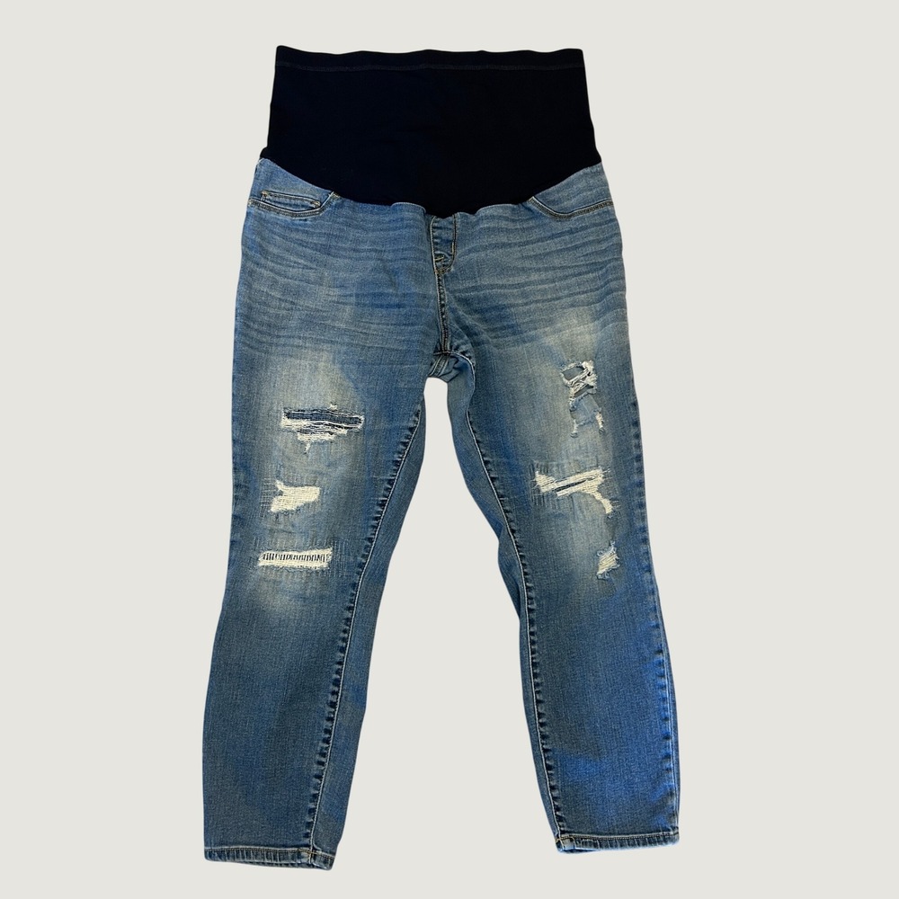 Liz Lange Ankle Skinny Maternity Women XL Blue Excellent Distressed Jeans